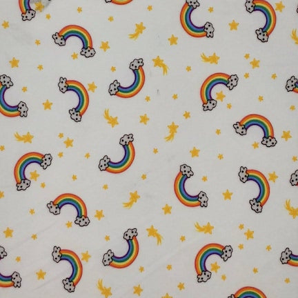 Rainbows & Stars White/yellow/blue DTY Fabric