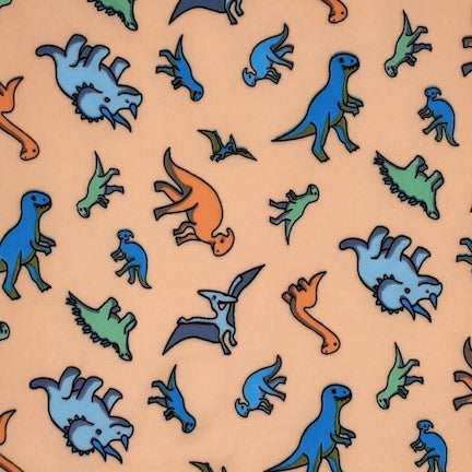 Peachy Dinosaurs Peach/Green/Blue DTY Fabric