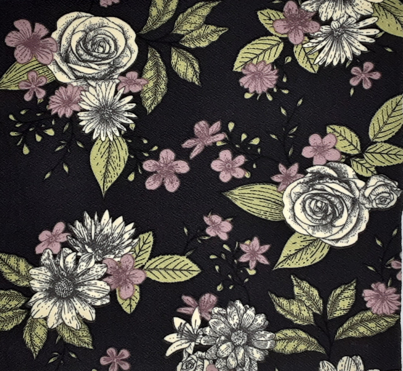 Multi Floral Lilac/Black/Olive Liverpool Fabric