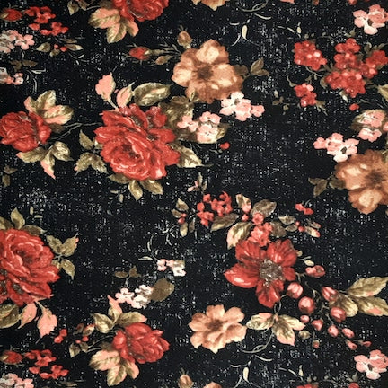 Multi Floral Rusty Roses Red/Beige/Black Liverpool Fabric