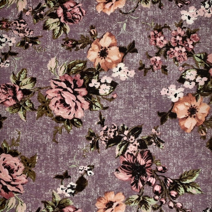 Multi Floral Rose/Purple/Olive Liverpool Fabric