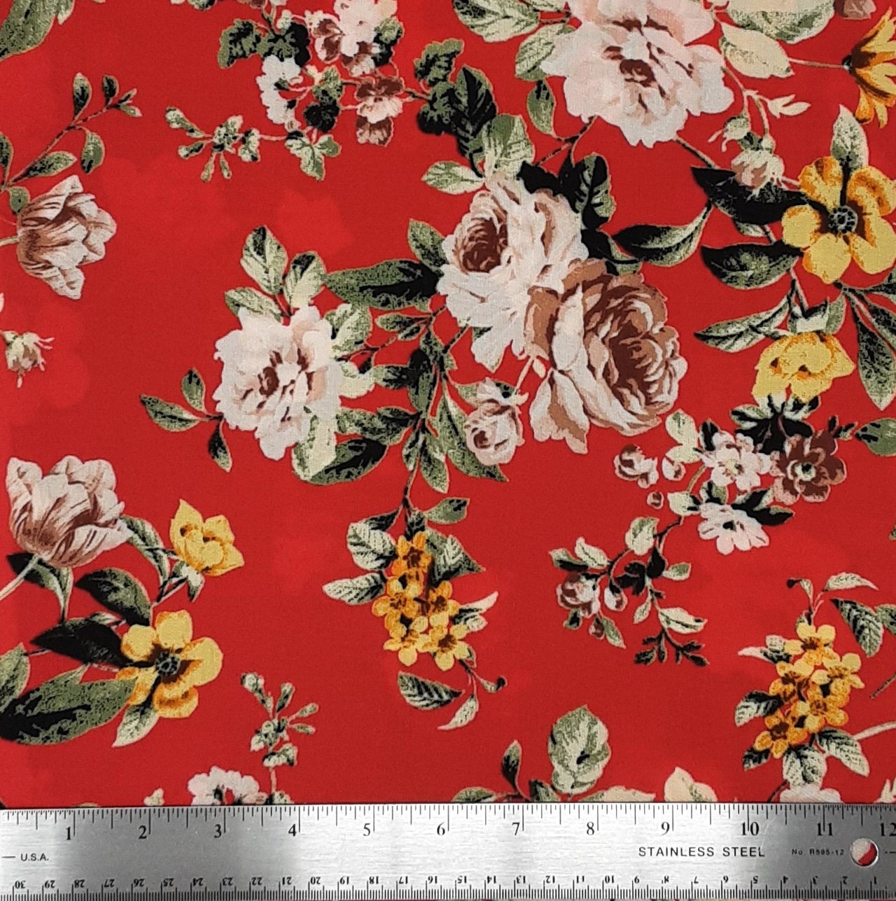 Multi Floral Yellow/Olive/Red Rayon Challis