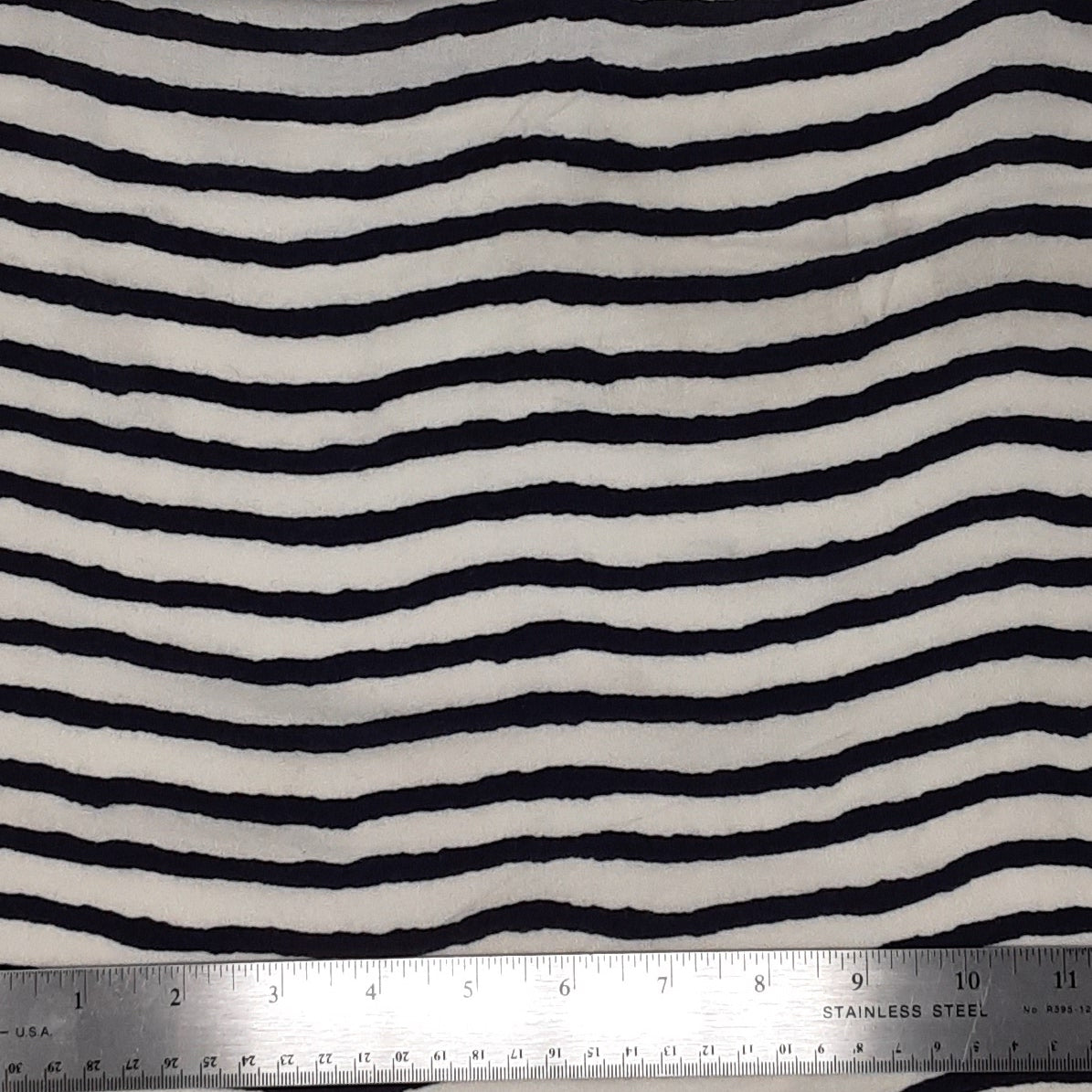 Fuzzy Stripe White/Navy Rayon Challis