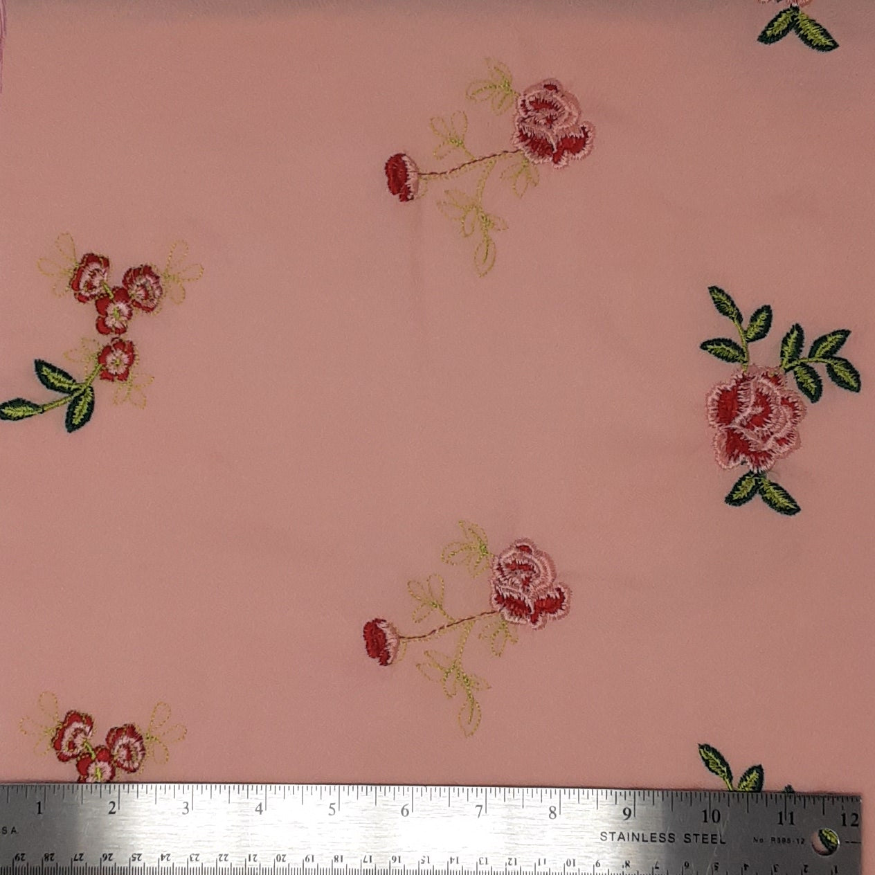 Embroidered Floral Rose/Pink Rayon Challis