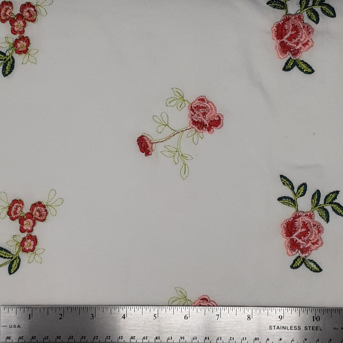 Embroidered Floral White/Pink Rayon Challis
