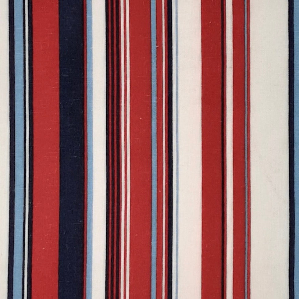 Red/Navy Rayon Linen Vertical Stripes Print