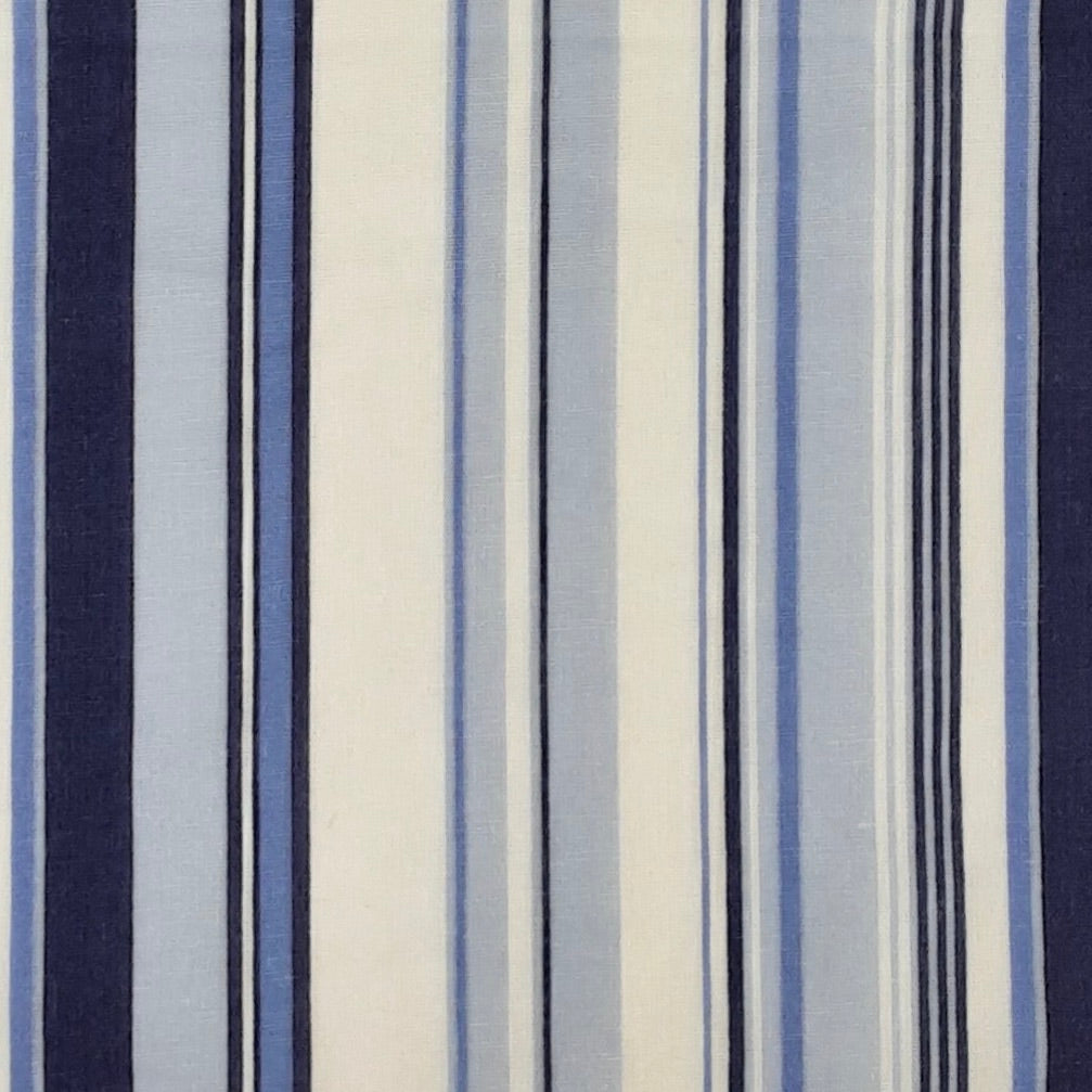 Denim/Navy Rayon Linen Vertical Stripes Print