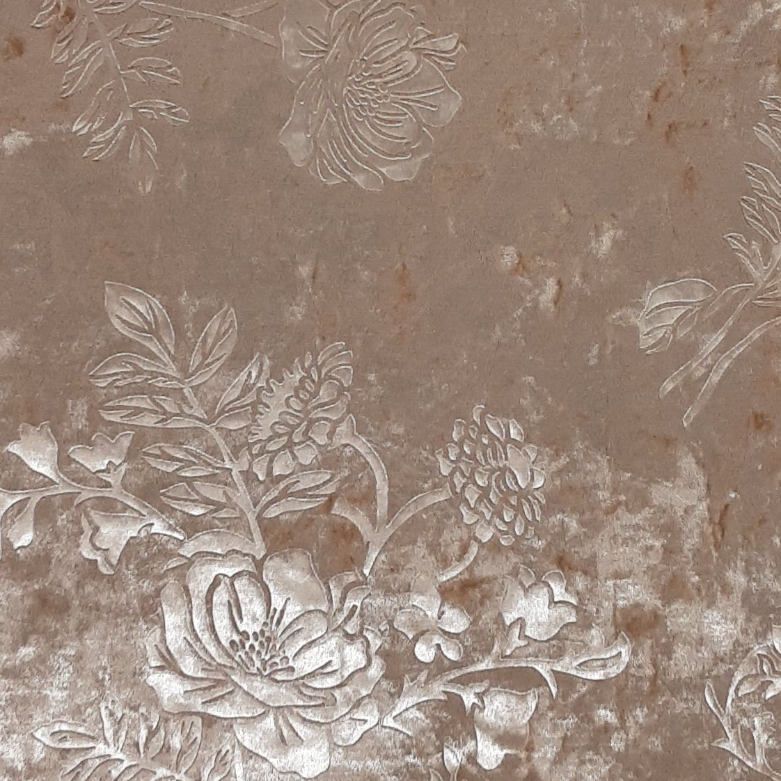 Tan Floral Crushed Embossed Velvet Print
