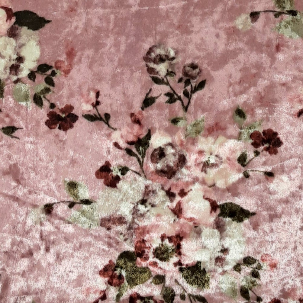 Multi Floral Mauve Crushed Velvet Print