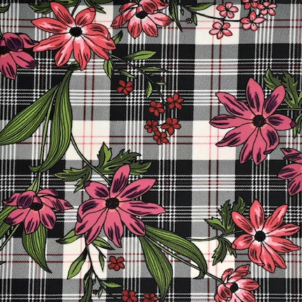 Plaid Multi Floral Black/Red/Green DTY Brushed