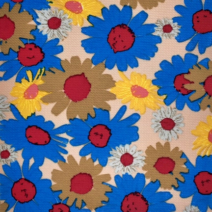 Vintage Floral Beige/Blue Bubble Bullet Fabric