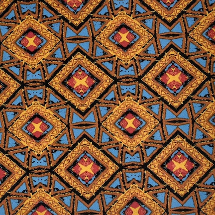 Slow Mofie Art Blue/Black/Yellow DTY Fabric