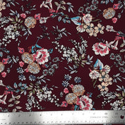 Multi Floral Burgundy/Grey/Rose Rayon Challis