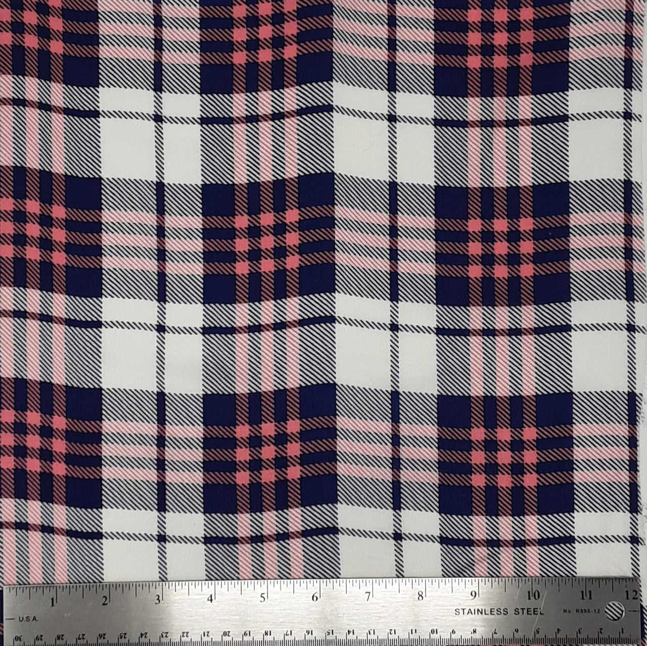 Plaid Navy/Pink/White Rayon Challis