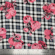 Plaid Floral Black/White/Pink Rayon Challis
