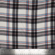 Tartan Plaid Black/White/Blue Rayon Challis