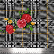 Plaid Floral Black/White/Yellow Rayon Challis