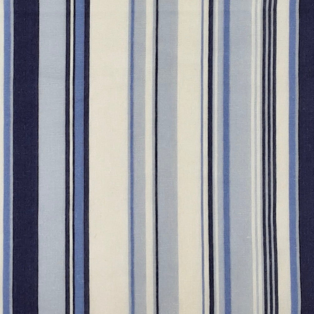 Denim/Navy Rayon Linen Vertical Stripes Print