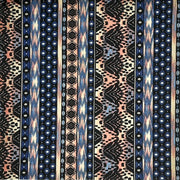 Ethnic Tribal Stripe Denim Blue/Peach/Black Techno Crepe 