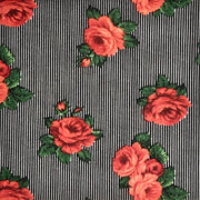 Striped Floral Coral/Red/Black/White Techno Crepe Fabric