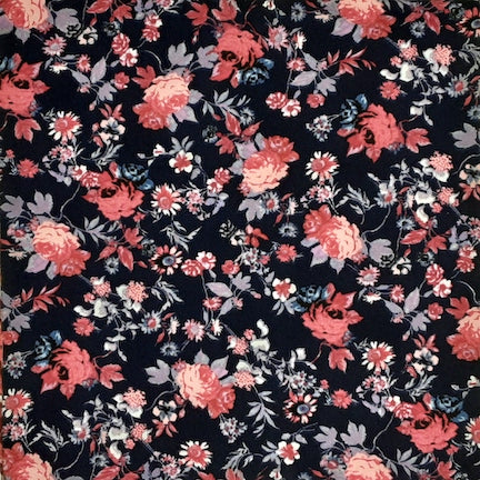 Small Multi Floral Wine/Gray/Navy Techno Crepe 