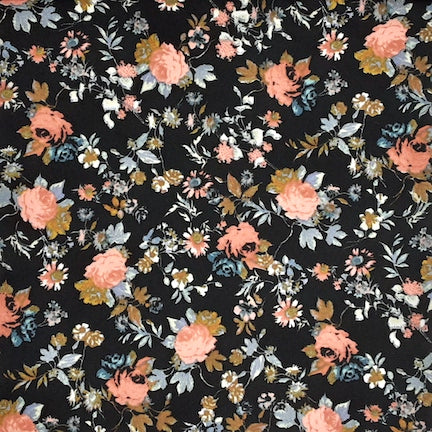 Small Multi Floral Dusty Rose/blue/Black Techno Crepe 