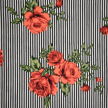 Stripe Floral Orange/Black/White Techno Fabric