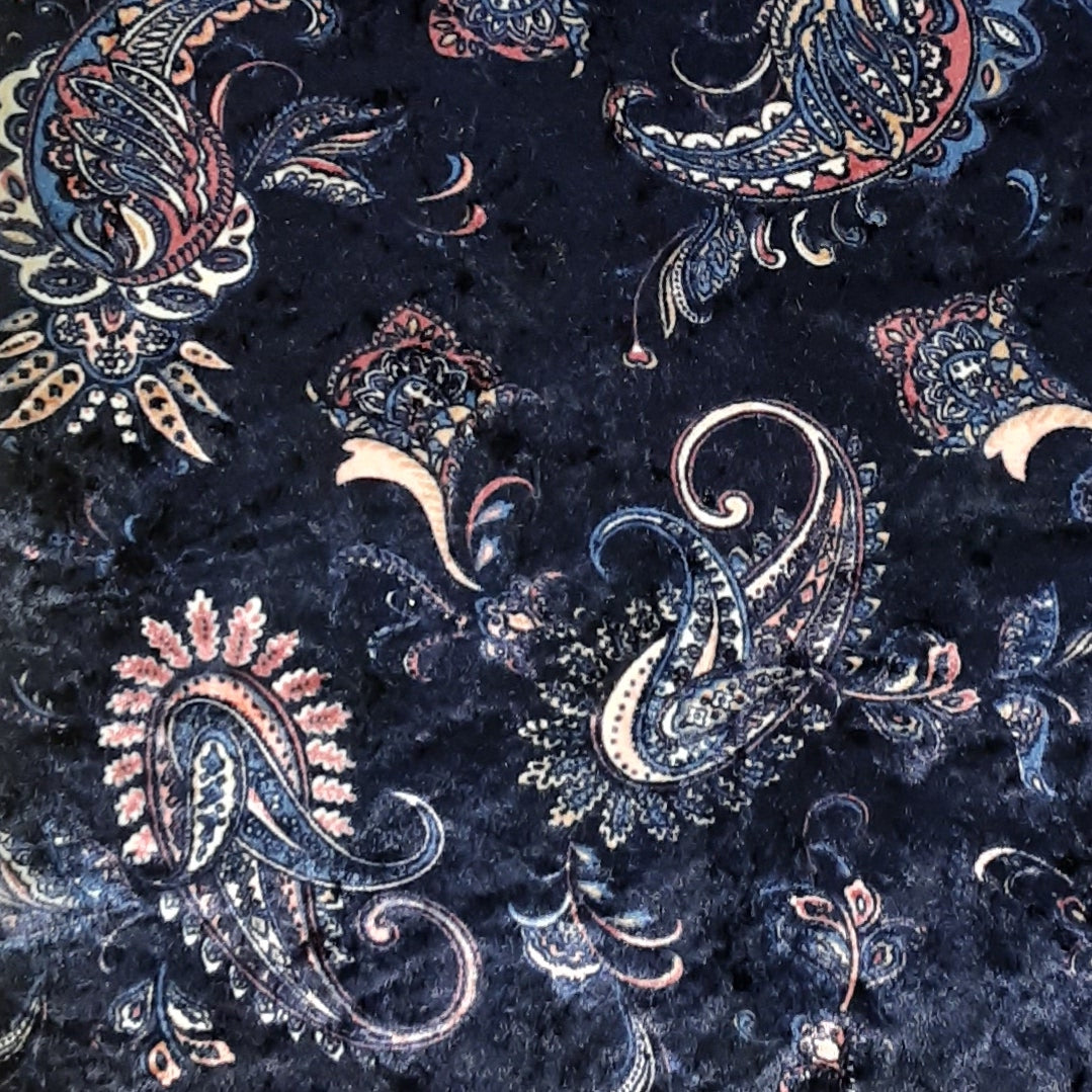 Paisley Navy/Rose Crushed Velvet Print